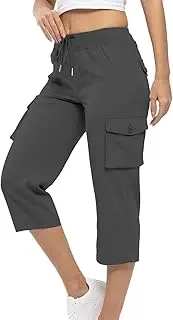 [ZZZIQUN] Cargo Capris for Women Casual Summer Drawstring Waisted Hiking Cargo Joggers for Women with Pockets, Grey, XX-Large