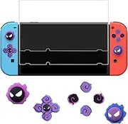Gipoowaa [7+2] Screen Protector for Nintendo Switch/OLED, 7 Pack Cross D-Pad Button Caps + 2 Pack Tempered Glass, Key Buttons Sticker Joystick Cover Caps