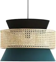 TONFON Natural Rattan Woven Teahouse Pendant Light Linen Handmade Lantern Pendant Light E27 Base Wicker Hanging Light for Kitchen Island Entryway Dining Room Study Room Living Room Bedroom Bar(40CM)