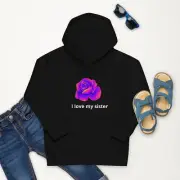 Kids eco hoodie: Rose print, I love my sister