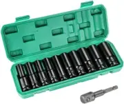 Deep Impact Socket Set, 11Pcs 1/2" Square Drive Metric 10-24mm 6 Point Impact