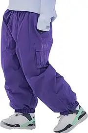 [xwxwseui] Cargo Loose Snowboard Pants for Women Men Oversize Snow Trousers Elastic Hem Waterproof Fleeced Ski Pant