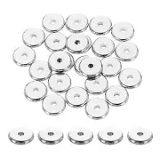 25 Pcs Stainless Steel Spacer Beads, 10mm Flat Round Metal Heishi Bead, Silver