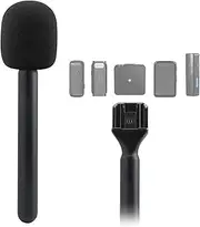 2Pcs Microphone Handle Mount Adapter, Wireless Microphone Interview Handle with Windshields Foams, Portable for Hollyland Lark M1 C1 150 G1 Movo