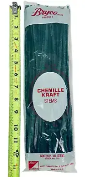 12" Vintage Bryco Chenille Kraft Stems Pipe Cleaners 100 per pack Dark Green