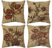 Vintage Tulip Daisy Sunflower Throw Pillow Cover, 18"X18" Set of 4 Decorative...