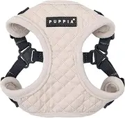 [Puppia] Irvin Comfort Dog Harness Step-in Warm Winter Diamond Pattern Adjustable Neck and Chest for Small and Medium Dog, Cream, Medium