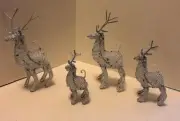Reindeer Family Figurines 4 pc African Craft Glass Beads Beaded Wire