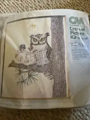 Owl Family Erica Wilson Columbia Minerva Crewel Embroidery Kit 20"×24" Vtg 1978