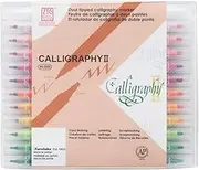 Kuretake Zig Calligraphy 2 Dual Tip Markers 24 Colors Set, 2mm, 3.5mm, Square Tips, AP-Certified, No Mess, Photo-Safe, Acid Free, Lightfast, Odourless, Xylene Freeing, for Beginners, Made in Japan