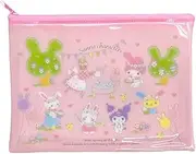 Sanrio Characters Accessories Cosmetic Flat Vinyl Pouch Zipper Case Bag 7.9 in (W) × 5.5 in (H) × 0.4 in (D) (Spring Garden), Pink, Size: About 7.9 in (W) × 5.5 in (H) × 0.4 in (D), Cosmetics