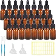 24Pcs Amber Glass Dropper Bottles, 10ml Glass Dropper Bottles with Dropper Pipettes, Empty Glass Bottles Refillable Sample Container for Essential Oil, Perfumes, Chemical Liquid