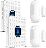 DAYTECH Wireless Door Chime Doorbell, Waterproof Door Open Contact Sensor Alarm with 500Ft Range and 5 Adjustable Volume Levels for Business/Home Security/Shop, 2 Receivers 2 Sensors