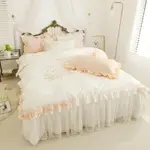 繡花床罩組 傾城 白色 繡花 標準雙人 加大床罩 精梳純棉 有隱藏床包 不會跑位 可包覆床包
