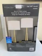 Bridgeport 2Pk Austin Modern Table Lamps Brass Finish Base & Fabric Shade New