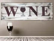 WINE SIGN Horizontal Wood Wall Plaque with Wine Glass Bar Winery Decor White Red