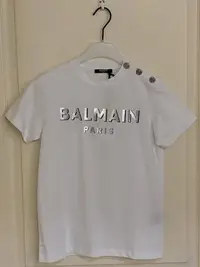 在飛比找Yahoo!奇摩拍賣優惠-熱門款 全新 Balmain 銀色 logo print T