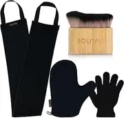 4Pack Self Tanning Mitt Applicator Kit - 1 Self Tan Mitt, 1 Back Tanning Applicator, 1 Ultra Soft Self Tanner Brush, 1 Exfoliating Glove, for Sunless Streak Free Fake Tan, Portable & Reusable