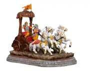 Large Geeta Rath Chariot Depicting Four Horses and Krishna-(17"x12"x14")-Resin