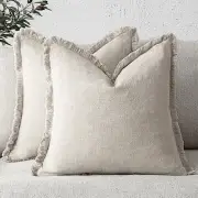 Set of 2 Decorative Linen Fringe Throw 18" x 18" (Pack of 2) Natural Beige