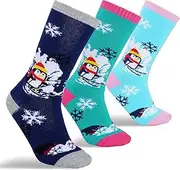 [Yymobt] Ski Socks Kids, Warm Snowboard Socks, Warm Ski Socks for Toddler Winter Sports Warm Skiing Socks Christmas Wool Snow Socks (3 Pairs), Muti-color, 8 Years