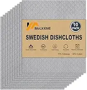 Swedish Dishcloths for Kitchen | 10 Pack Absorbent Cellulose Sponge Cloths Washable | Non-Scratch Reusable Paper Towels Quick Drying Cleaning Rag - Grey