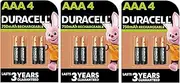 12 x Duracell AAA Rechargeable 750mAh (3 Blister Packs of 4 Batteries) 12 Rechargeable Batteries