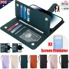 For iPhone 16 15 14 13 12 11 Pro Max Wallet Case RFID Block Flip Cover w/Lanyard