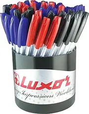 Luxor Inkglide Ballpoint Pens, Tumbler of 100, Assorted Colours, Ultra-Low Viscosity Ink, Smooth Writing Experience, Durable Office Supplies, Black, Blue & Red for Precision Writing.