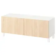 BESTÅ TV bench with doors, white/Fänrik/Stubbarp ash, 120x42x48 cm