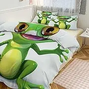 Quilt Set 3-Piece - Ultra-Soft Thickened Bedding Set, Green Frog Bedspread + 2 Pillowcases, Lightweight Double-Sided Quilt Cover for Home/Hotel/Gifts 79"x90"