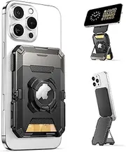 SUPCASE for MagSafe Wallet with AirTag Holder, Magnetic Airtag Wallet, [Hold 5 Cards] [Adjustable Stand] [RFID Blocking] Phone Stand Card Holder Tripod for iPhone 16/15/14/13/12 Series, Black