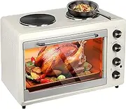 2000w Mini Oven, 56l Electric Countertop Cooker with Grill & Double Hotplate Hob, 360° Even Baking, Adjustable Temperature & Timer, Auto Shut Off, Table Top Grill Ovens for Hot Pot & Grilling