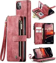 ELEPIK for iPhone 11 Wallet Case with Card Holder, Kickstand, Wristlet for Women Men, Durable PU Leather Magnetic Wallet Phone Case for iPhone 11, Elegant Red