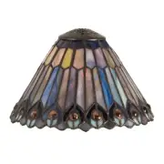 Meyda Lighting 8"W Tiffany Jeweled Peacock Cone Shade, Pink/AMB/GR/BL/VL - 21626