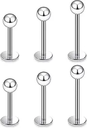 [Ruifan] Titanium Flat Back Lip Rings Externally Threaded Earrings Studs Nose Rings 20G 18G 16G 14G Ball Spike Tragus Cartilage Lobe Rook Helix Conch Labret Medusa Nostril Piercing Jewelry for Women Men