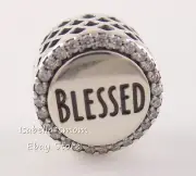 Authentic PANDORA Silver/BLack Enamel BLESSED Charm ENG792016CZ_3 NEW w POUCH!