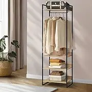 Oikiture Wardrobe Clothes Rack with Hanging Rail and 4-Tier Storage Shelves Garment Open Wardrobe 60 x 48.5 x 189cm