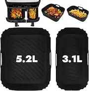 GINOYA Silicone Inserts for Tefal EY9018 Dual Easy Fry 5.2/3.1 L, Moulinex 8.3 L, Cecotec 5.5/3.5 L Baskets, DMS 6L/4L, Air Fryer Accessories for Double Chamber Hot Air Fryer Dual