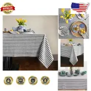 Versatile Black & White Amalfi Stripe Linen Tablecloth - 60x108 Size for Events