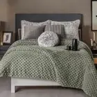 GREEN & GRAY EMBOSSED BLANKET WITH SHERPA SOFTY THICK AND WARM CALIFORNIA KING