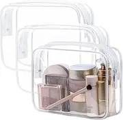 [Jntahecg] Clear Makeup Bags Travel Toiletry Bag, Clear Toiletry Bags for Traveling Clear Cosmetic Travel Bag, Travel Essentials, White 3Pcs.