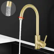 ACA Round Kitchen Mixer Tap 2 Modes 360° Swivel Spout Laundry Sink Faucet Brushed Gold