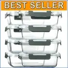 Stackable 30 Oz Glass Meal Prep Containers - Dishwasher, Freezer Safe, 8 Pack