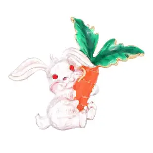 【Aphrodite 愛芙晶鑽】抱著紅蘿蔔的小兔子造型胸針(紅蘿蔔胸針 小兔子胸針)