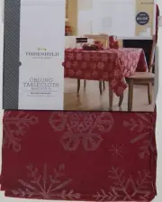 Christmas Threshold Red Jacquard with Snowflakes 60x104 Oblong Tablecloth NWT