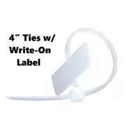 4" Cable Zip Ties with Write on Tag Label Labeled White Short 100 Pack ACT1005