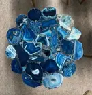 Blue Agate stone Coffee Table Top, Live Edge Epoxy Center Side Table Top Decor