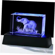 3D Crystal Elephant Figurine With Colorful Light Base, Laser Engraved Gifts