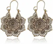 [Cubahop] Vintage Mandala Flower Tassel Sequin Earrings Drop Dangle Earrings Tribal Ethnic Hoop Earrings Jewellery Gifts for Women and Girls